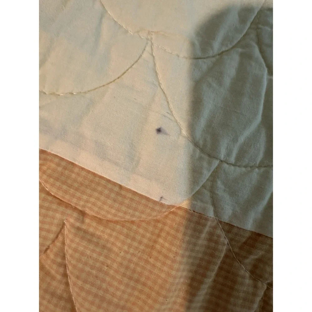 Handmade Yellow Quilt 56x85 Embroidered Star Design Cottage Twin‎ Size